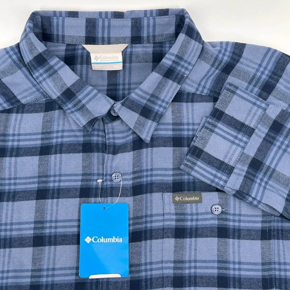 Columbia Mens XXL Shirt Cornell Woods Flannel Long Slv Blue Plaid Button Dwn NEW
